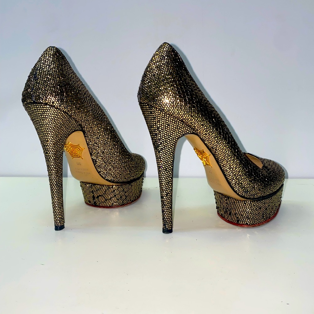 Charlotte Olympia Gold Sequin Shoes 36